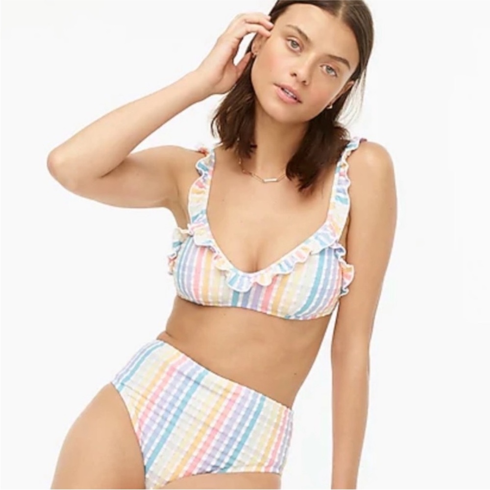 J. Crew Ruffle French Bikini Seersucker Top